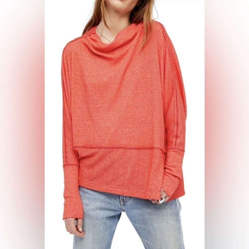 Free People We The Free Londontown Thermal Top Burnt‎ Orange Asymmetrical XS